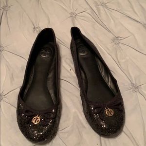 Black glitter Tory Burch flats